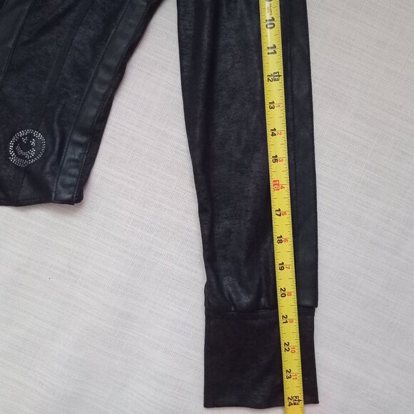 Sportalm Women's Black Faux Leather Jacket Swarovski Biker Urban Whimsigoth Sz 8 - Picture 7 of 12